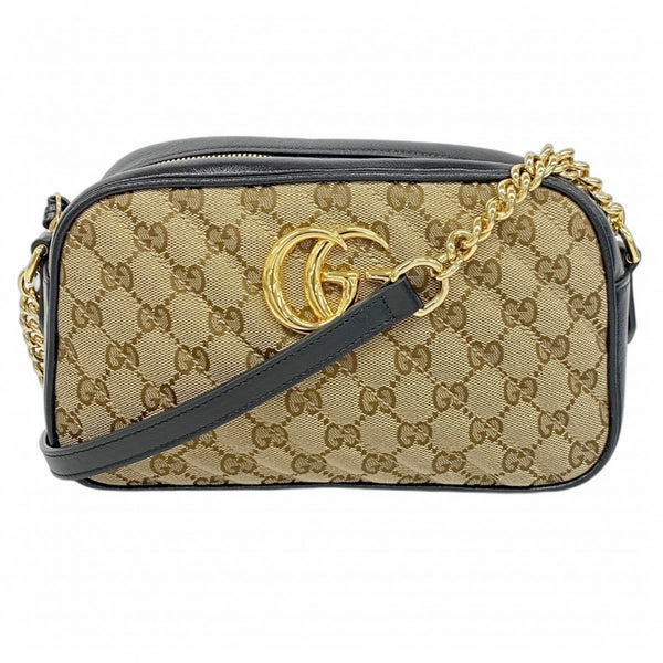 Gucci GG Canvas Shoulder Bag Marmont 447632 Brown Black Women's