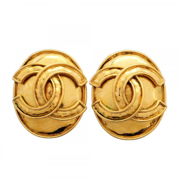 Chanel Coco Mark Oval Earrings, GP Plated Gold for Women