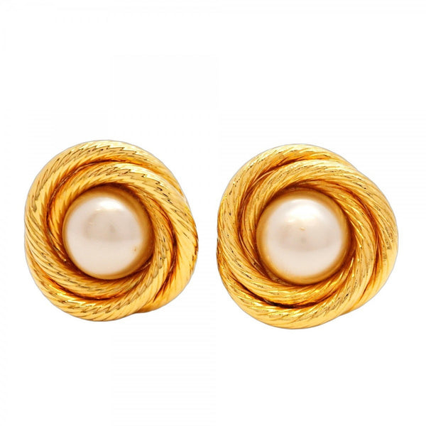 Chanel Circle Earrings with GP Plated Faux Pearls in Gold for Women