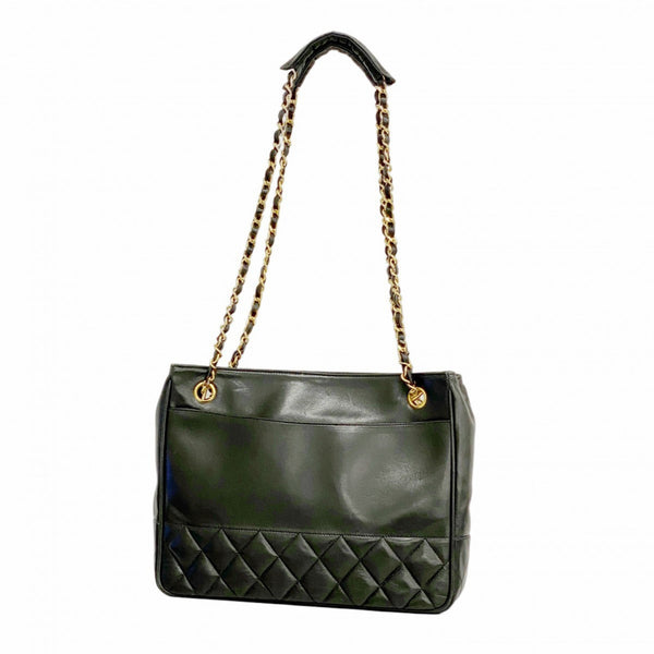 Chanel Matelasse Shoulder Bag with Chain Bag, Lambskin, Black, Women's