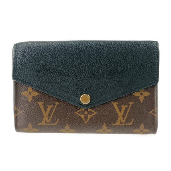 LOUIS VUITTON Monogram Macassar Portefeuille Pallas Compact Bi-fold Wallet M60990 Brown/Black Leather Women's
