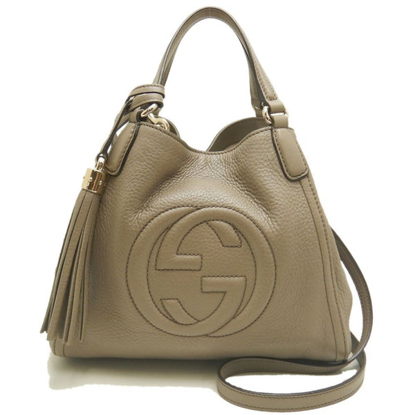 GUCCI Soho 336751 Handbag in Greige Leather, Women's, 253066