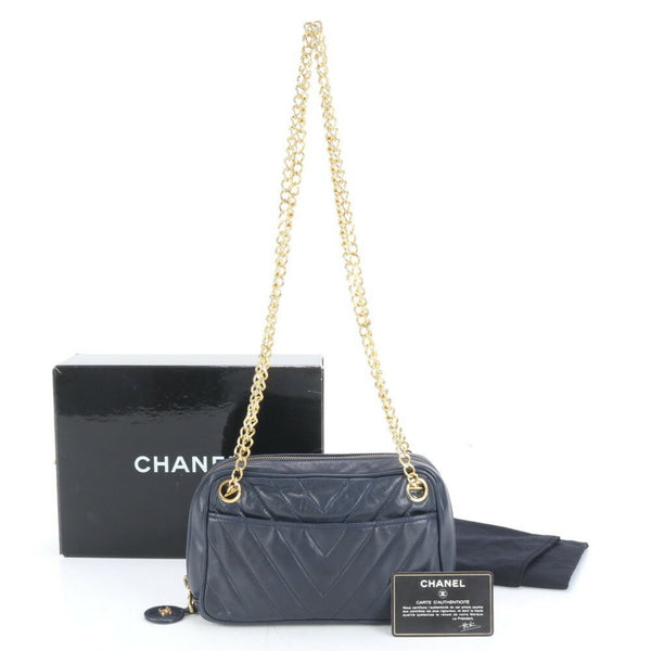 Chanel Guarantee Serial Seal Included V-Stitch Lambskin Leather Shoulder Bag Tote for Women