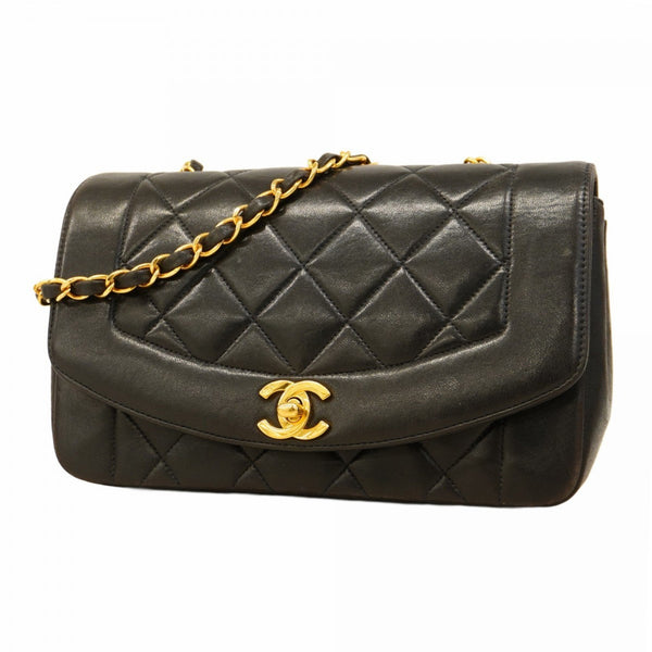 Chanel Diana Shoulder Bag, Chain Lambskin, Black, Women's