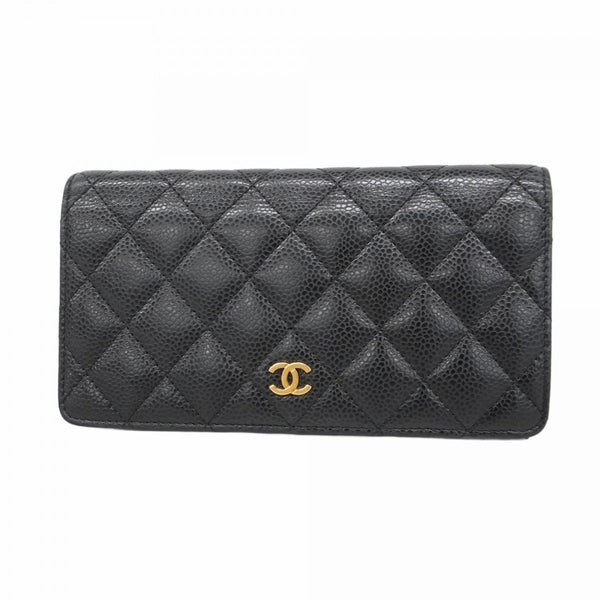 Chanel Matelasse Caviar Leather Long Wallet, Black, Women's