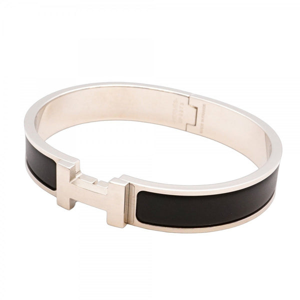 Hermes Hermès Click-Clack PM Bangle in Metal, Silver and Black for Men