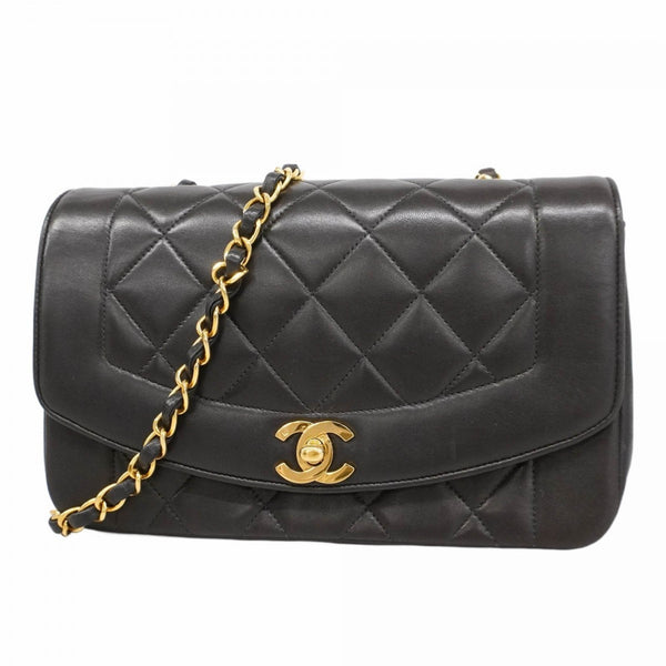Chanel Diana Shoulder Bag, Chain Lambskin, Black, Women's