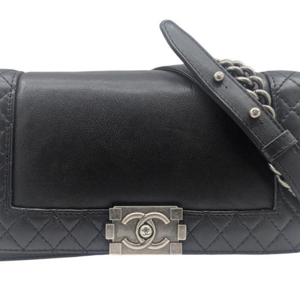 CHANEL Boy Chanel 25 Calfskin Black 18 Series A67948 Coco Mark Double Chain Shoulder Bag Leather Women's