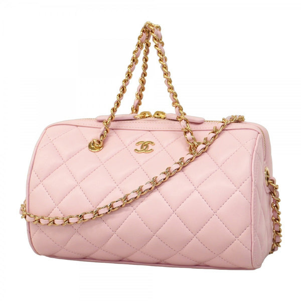 Chanel Matelasse Chain Shoulder Handbag in Light Pink and Champagne Lambskin