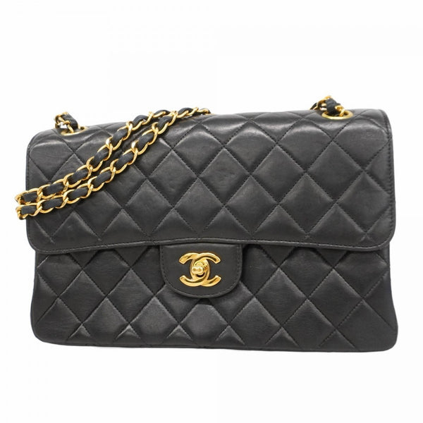 Chanel Shoulder Bag Matelasse W Chain Face Lambskin Black Women's