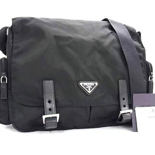 PRADA Prada Shoulder Bag BT0503 Black Nylon and Leather with Triangular Plate White Tag for Men Women