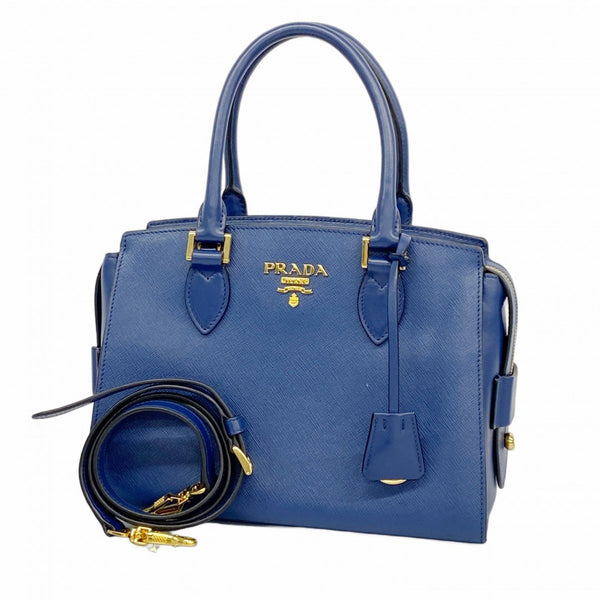 Prada Saffiano Leather Handbag Blue Women's