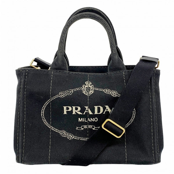 Prada Canapa Canvas Handbag Black Women's