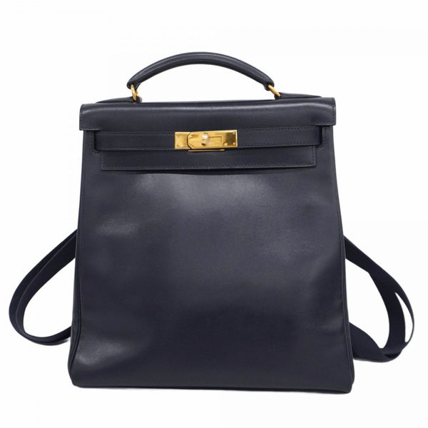 Hermes Hermès Kelly Ad GM Backpack/Daypack in Navy Box Calf Leather with C Stamp for Women