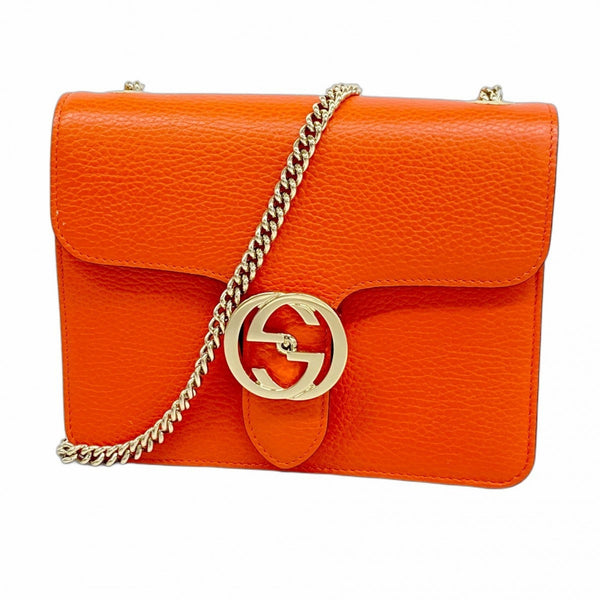 Gucci Interlocking G Shoulder Bag 510304 Leather Orange Champagne Women's