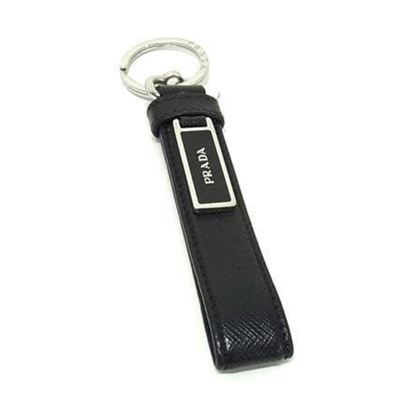 PRADA Saffiano Keychain 2PP709 Black Leather for Men and Women